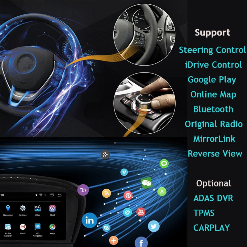 Android 11 Autoradio Multimédia pour Bmw 5 Series E60 E61 E62 E63 3 Series  E90 E91 Ccc Cic Système Headunit Navigation GPS